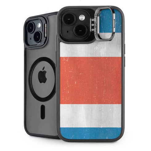 Costa Rican Flag Distressed iPhone 15 Plus Kickstand Case